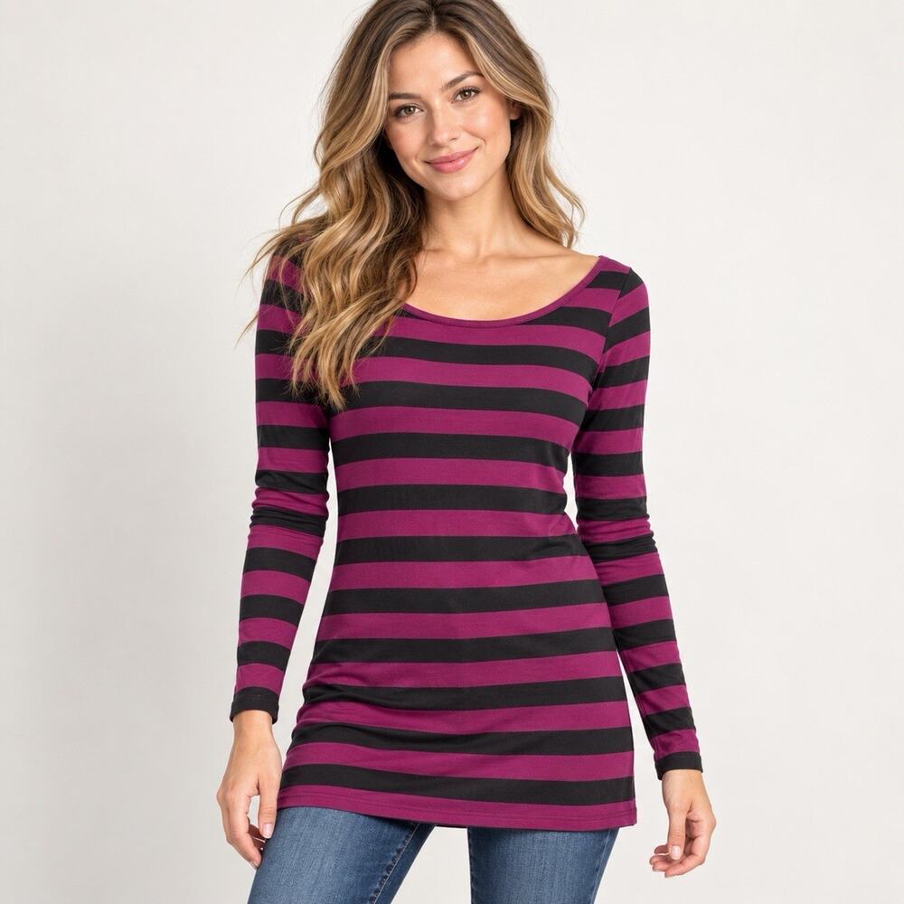 Matilda Jane Paint By Numbers Purple Black Striped Long Sleeve Tunic Top Large